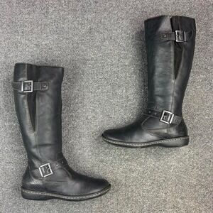 Women's B.O.C. Leather Side Zip Strap Buckle Tall Campus Riding Boots Size 8.5